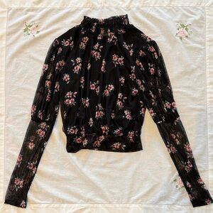 Chic Black Floral Lace Blouse